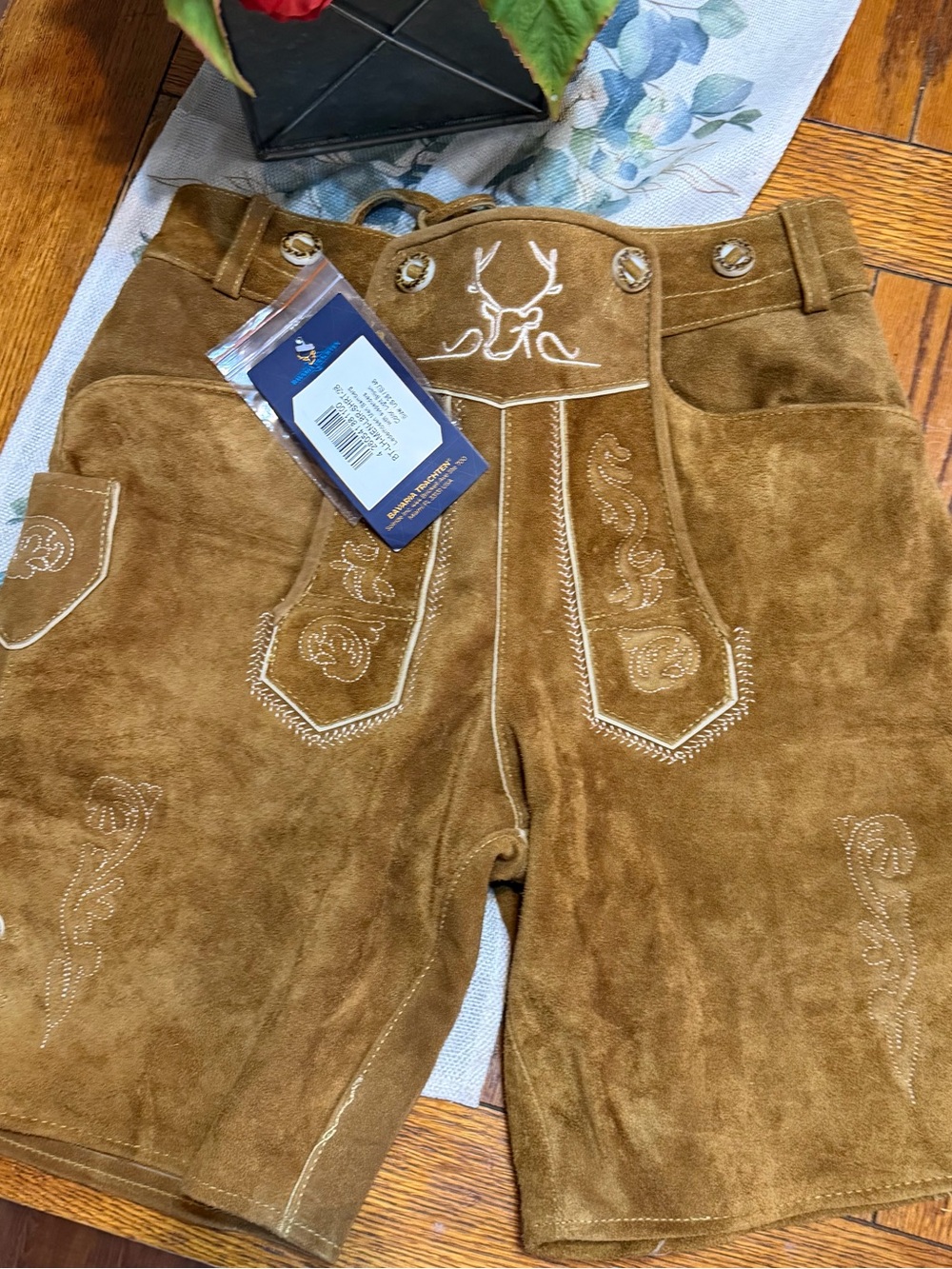 Men’s Embroidered Brown Lederhosen Shorts
